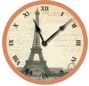 Cream Shabby Chic Eiffel Tower Paris Postcard Clock 20cm Wall Kitchen Clock 